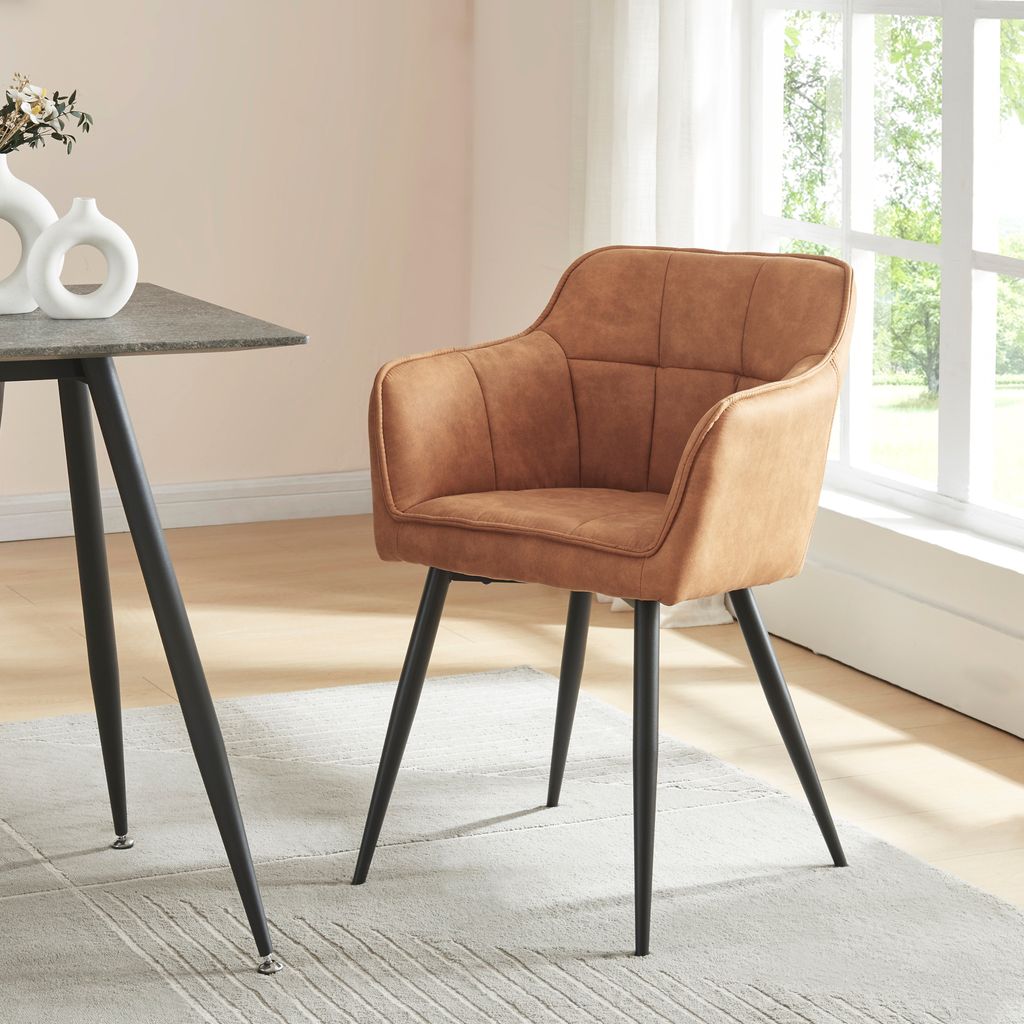 GOEURVANT Set Di 2 Sedie Da Pranzo Imbottite In Ecopelle Con Braccioli - Design Moderno Con Gambe In Metallo, Marrone Scuro - Eleganza E Comfort Per La Tua Cucina