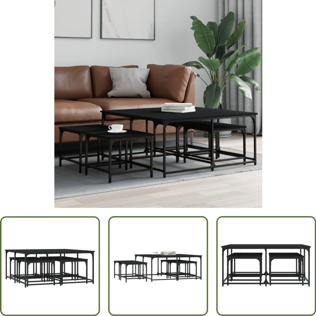 The Living Store Satztische 5 Stk. Schwarz Holzwerkstoff