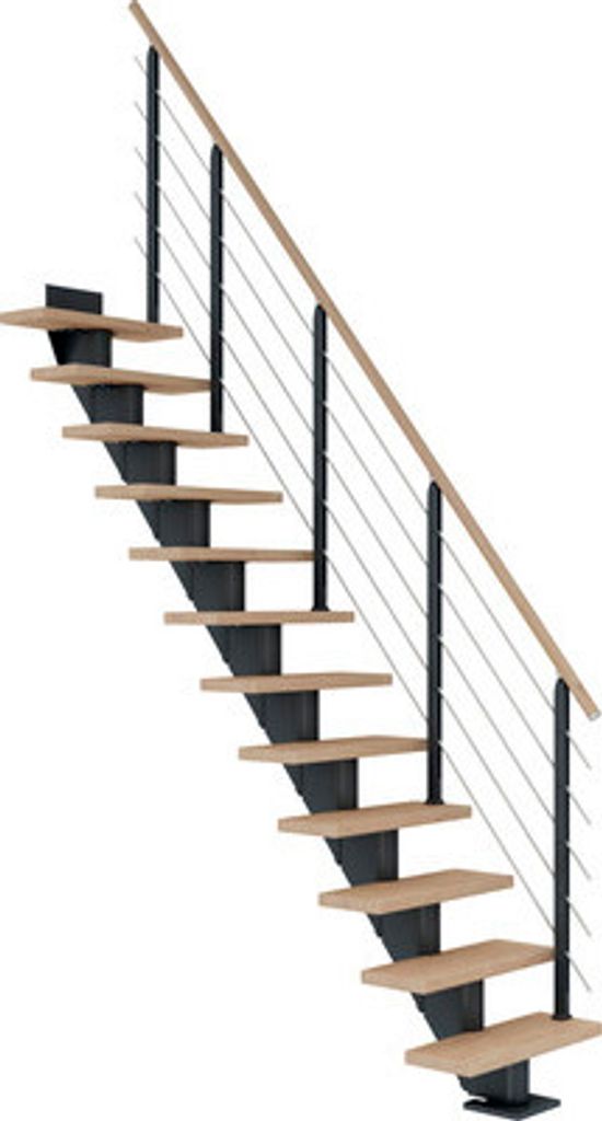 Pertura Mittelholmtreppe Malva Eiche Leimholz Anthrazit Gerade 75 cm 12 Stufen / 13 Steigungen Relinggeländer Anthrazit