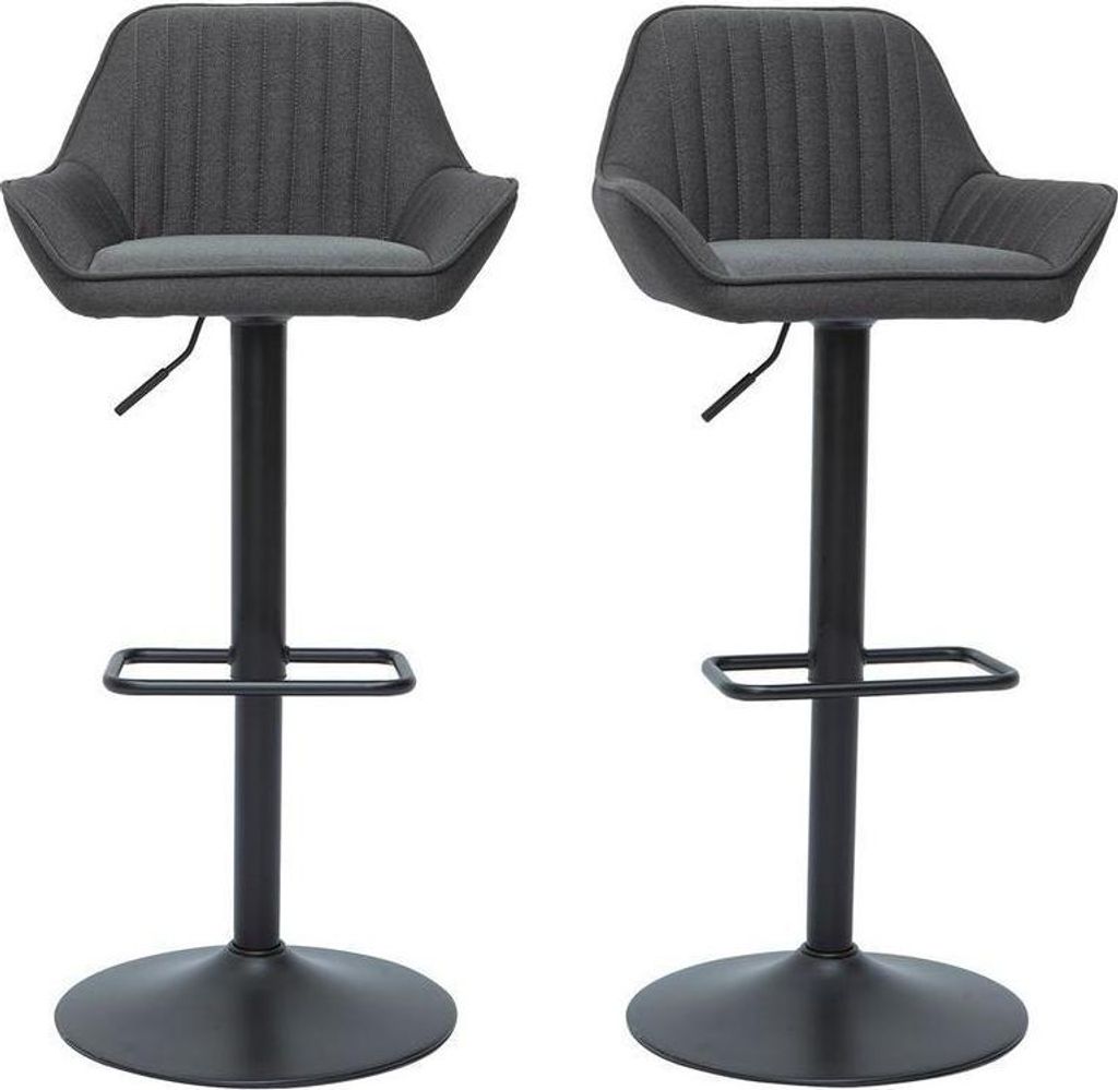 Miliboo - Design-Barhocker verstellbar anthrazitgrauer Stoff 2er-Set RONNIE