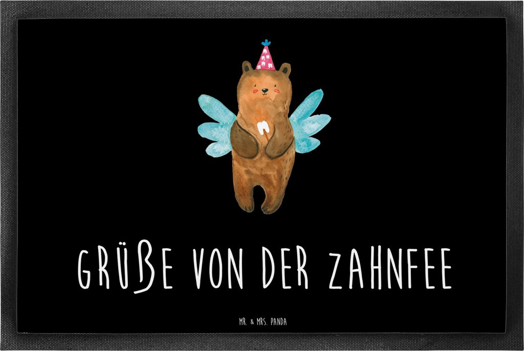 Mr. & Mrs. Panda fußmatte Bär Zahnfee 40 x 60 cm - Schwarz - Geschenk, Erster Zahn, Fee, Gummimatte, Teddy, Schuhabstreifer, Schmutzmatte, Milchz...