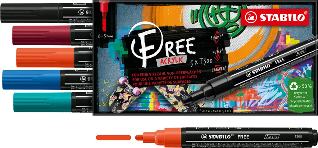 STABILO FREE T300 Pennarello Acrilico - Set 5 Colori Urban 692/5-01