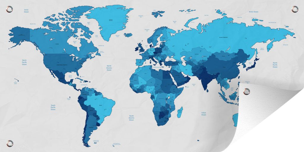MuchoWow 160x80 cm Outdoor-Poster Gartendeko Sichtschutz Garten Poster für den Garten Weltkarte - Bunt - Blau
