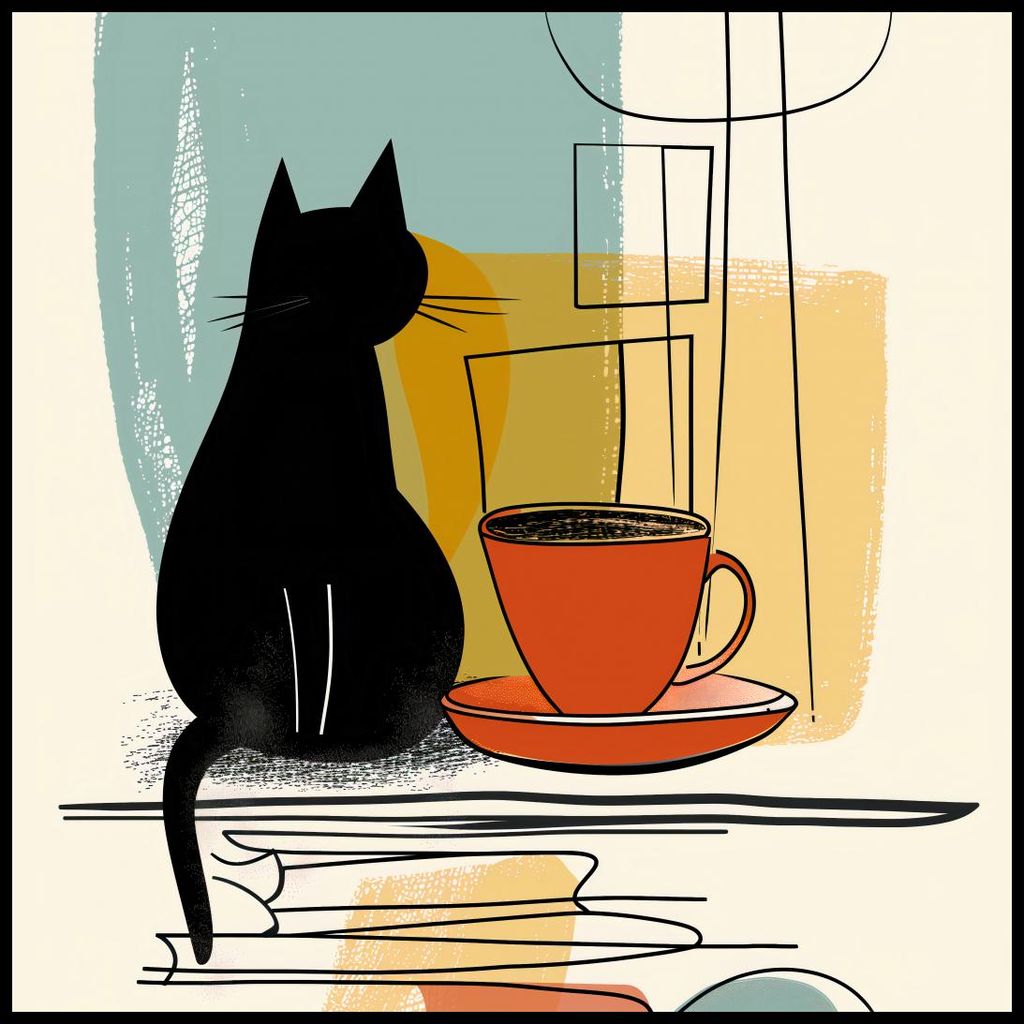 Poster 80x80cm Katze und Kaffee