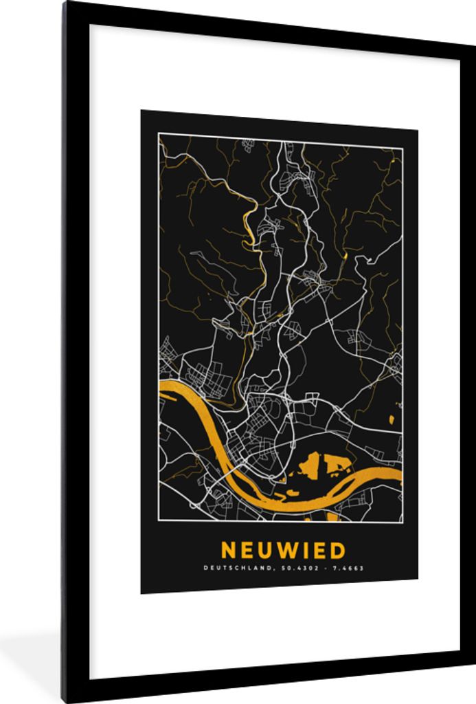 MuchoWow® Gerahmtes Poster Neuwied - Gold - Stadtplan - Produktbild 