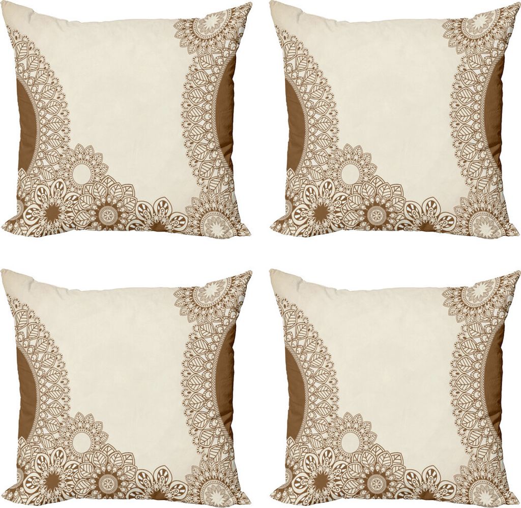 ABAKUHAUS Jahrgang Kissenbezug Set (4 Stück), Altertümlich Mandala-Kunst, Moderner Doppelseitiger Digitaldruck, 45 cm x 45 cm, Caramel Tan