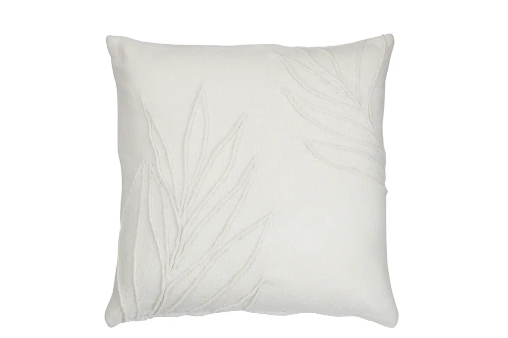 Coussin J-Line blanc feuilles fines pour rafraîchir un canapé terne