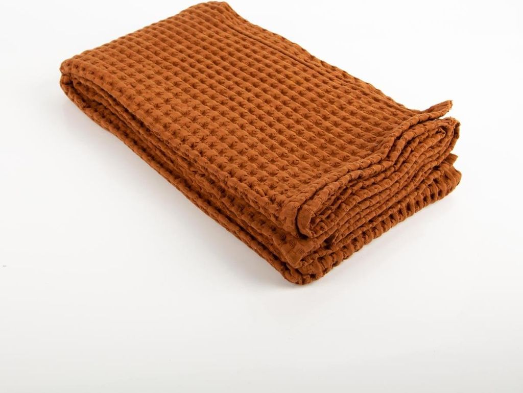 Decke Plaid mit Waffelstruktur aus Baumwolle terracotta-braun 160x130cm