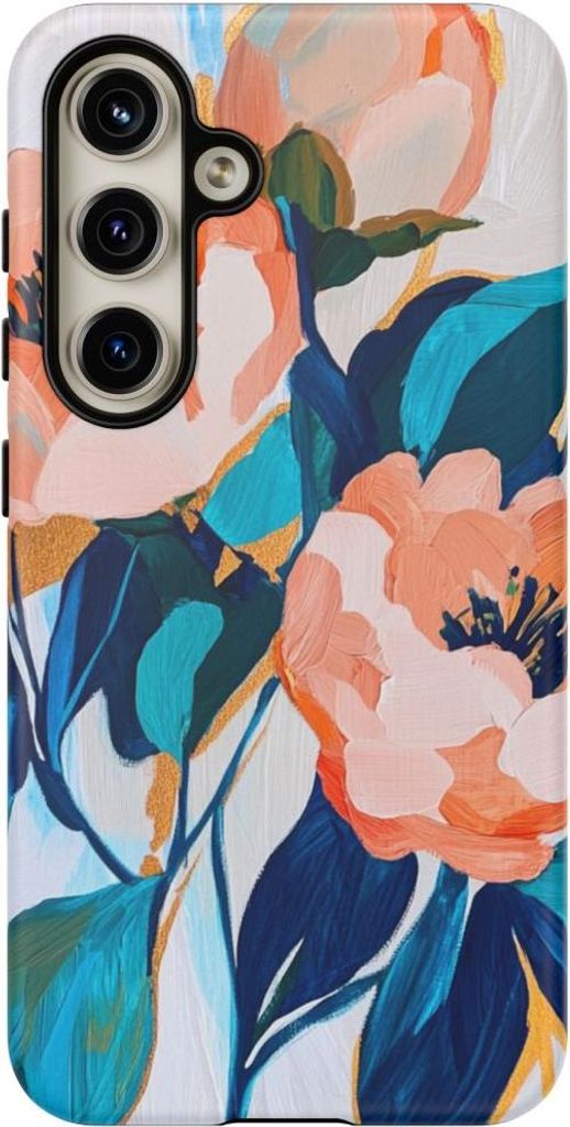Abstraktes Pfirsich-Blau Blumenmotiv – Hülle Kompatibel mit Galaxy S24