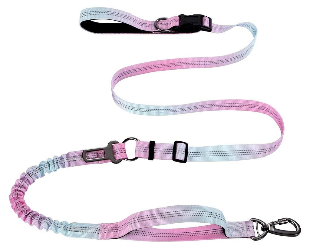 Verstellbare Hundeleine für große Hunde mit reflektierenden Streifen, Joggingleine für mittelgroße und große Hunde in Rosa