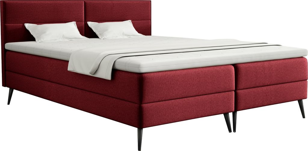 FEDVE Boxspringbett Doppelbett Sporen Schlafzimmer Bett Bonell-Matratze Topper 180x200 cm Rot (Fancy 59)