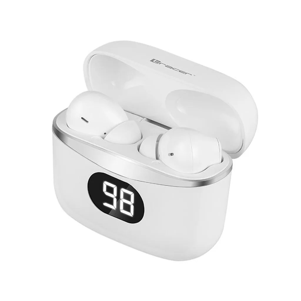 Écouteurs Bluetooth sans fil blancs avec étui de charge rapide et Micro