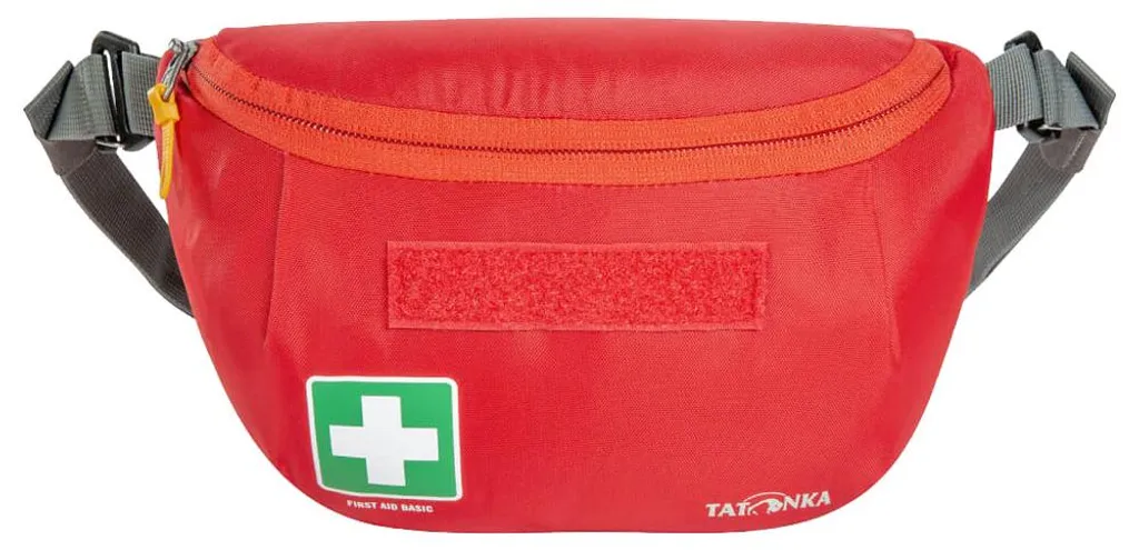 Trousse de secours ventrale rotative et compacte en nylon rouge vif