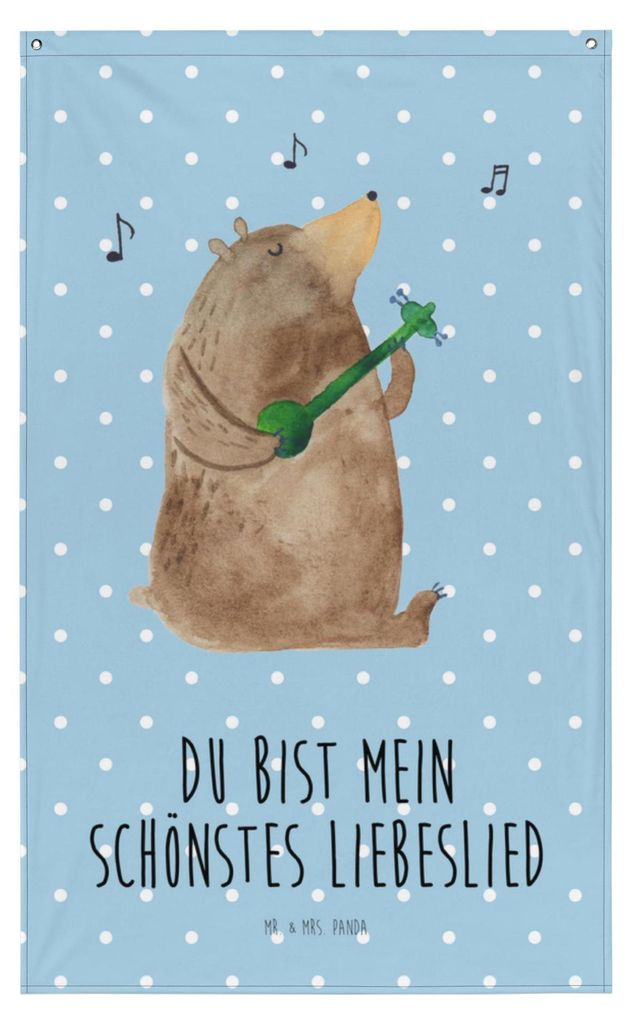 Mr. & Mrs. Panda Gobelin Bär Lied - Blau Pastell - Geschenk, Spruch, Herz, Tapisserie, Wandbild, Tapestry, Hängedeko, Teddy, Song, Valentinstag, ...