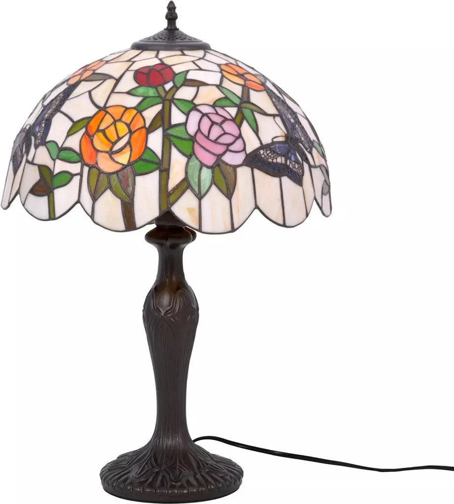 Lampe de table vitrail ROSE Kaja bronze antique 1xE27 60x40 cm