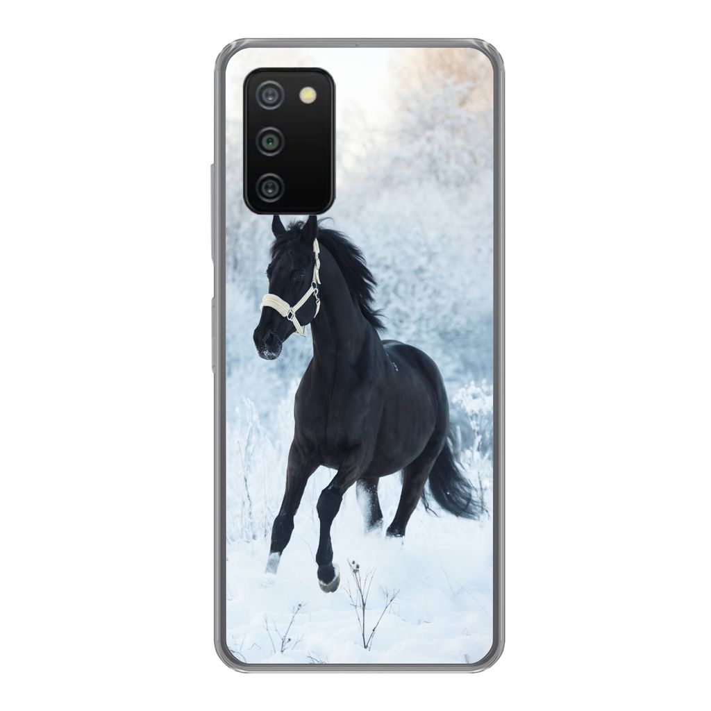 MuchoWow Handyhülle Schutzhülle Hülle für Samsung Galaxy A03s Pferd - Schnee - Wald Silikon Softcase Handy Hülle - Schutz