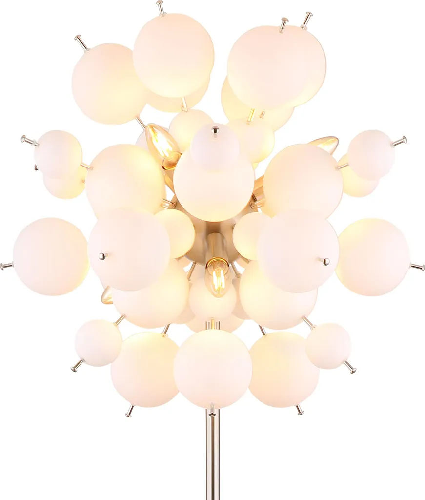 Lampe de sol pour salon métal nickel mat avec boule verre 155cm