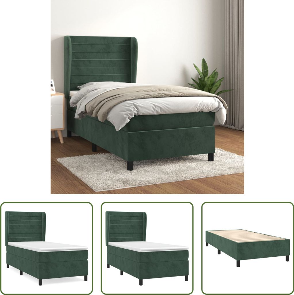 The Living Store Boxspringbett mit Matratze Dunkelgrün 90x200 cm Samt