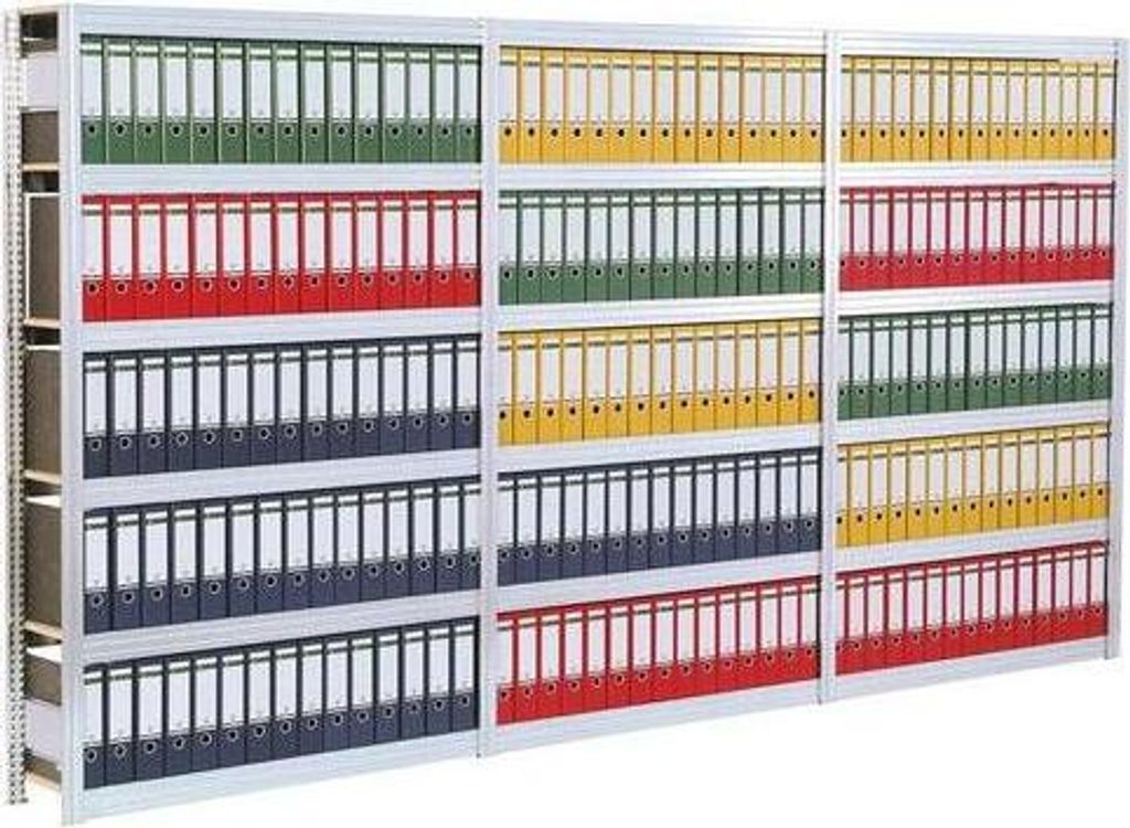 Archivregal mit Holzfachböden, 3 Regalfelder, 1.285 mm Fachbreite, 250 kg Fachlast - 2.075 x 3.855 x 300 mm (HxBxT) - verzinkt - Steckregal - BERT