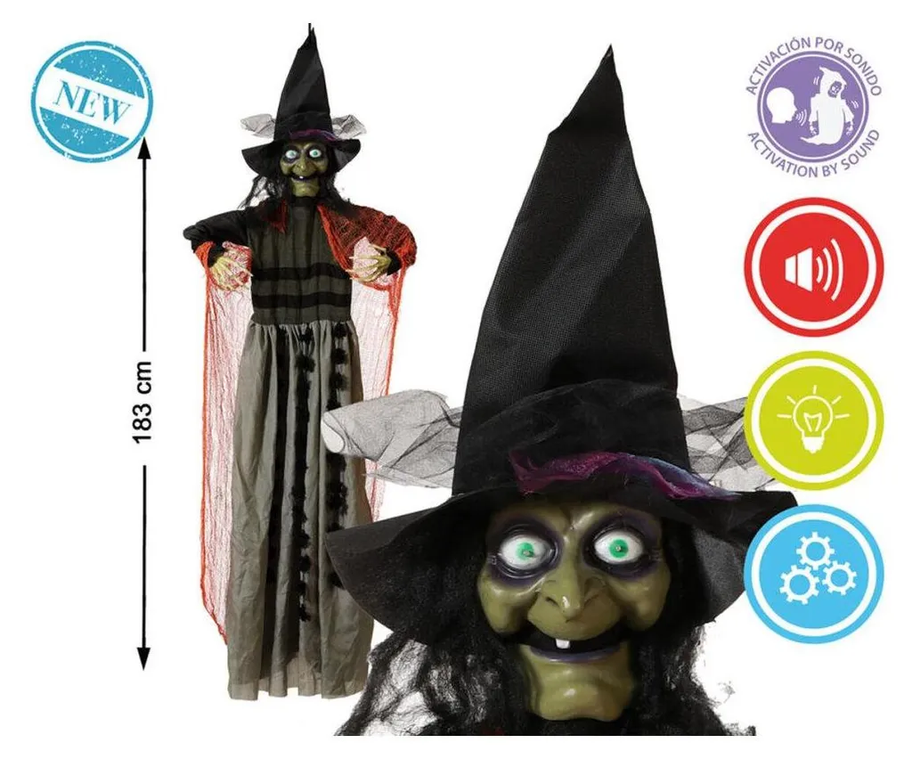 Sorcière Animée 183cm Halloween : Yeux Lumineux et Cris Terrifiants - 7