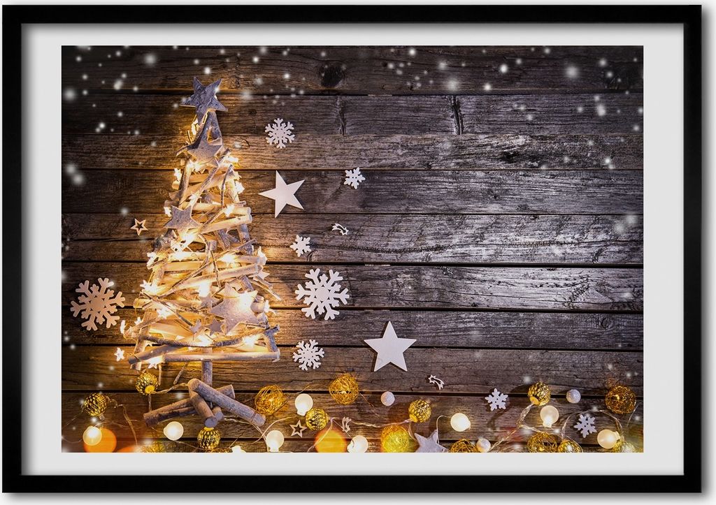 Bild - Bilder - Bilderrahmen - 70 cm x 50 cm - MDF-Rahmen, Wandkunst beleuchteter Weihnachtsbaum