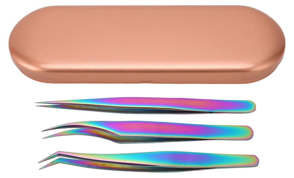 3-teiliges Wimpernpinzetten-Set aus Edelstahl mit Box