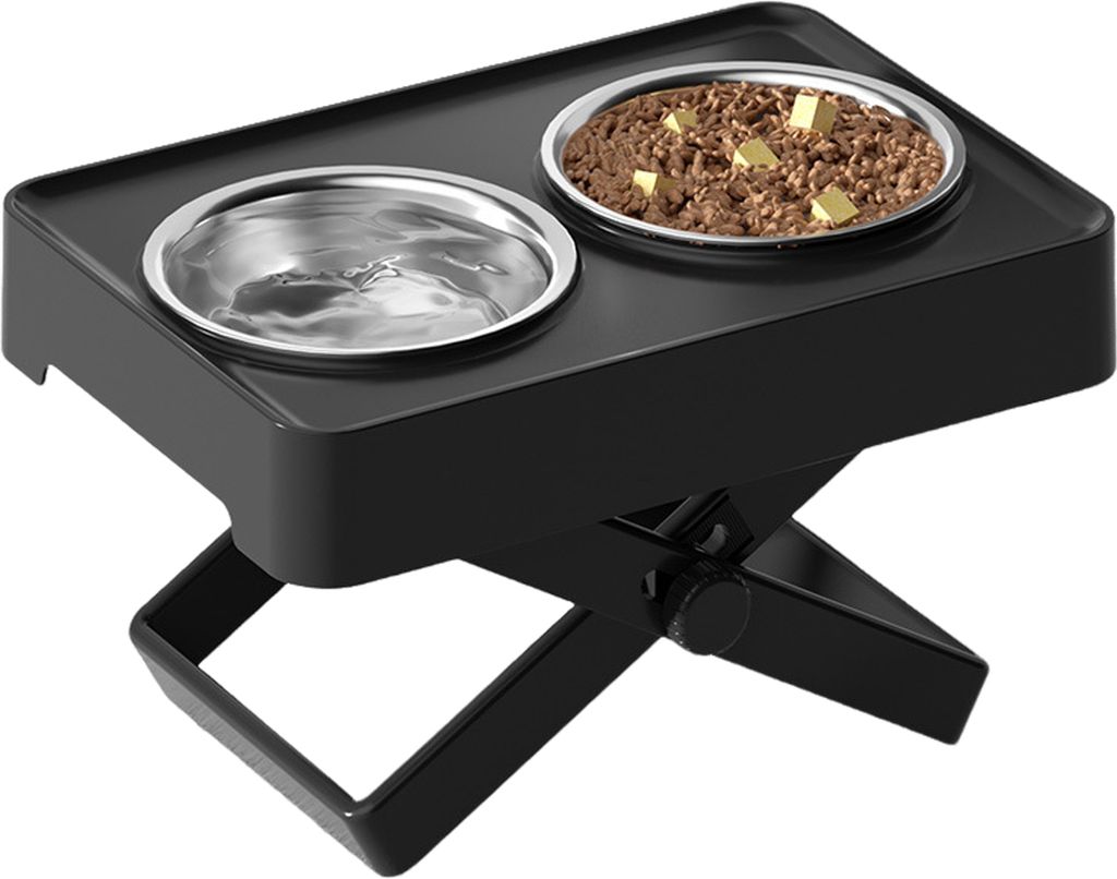Erhöhte Hundenäpfe, höhenverstellbar, erhöhter Hundenapf, rutschfester Ständer in X-Form mit Edelstahlnäpfen für kleine Hunde