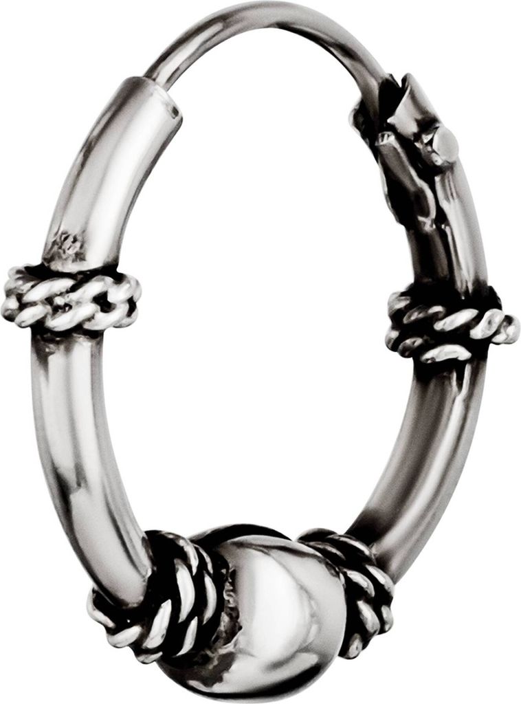 Single 925 Sterling Silber Keltische Bali Creole mit Einer Perle 14mm 7108