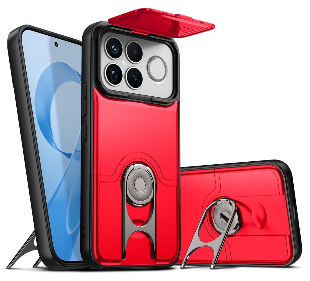 Handyhülle für Xiaomi Poco F8 Ultra / Redmi K90 Pro Max mit Dia Kameraschutz und Ringhalter Ständer, Stoßfeste Hybrid Schutzhülle Rot