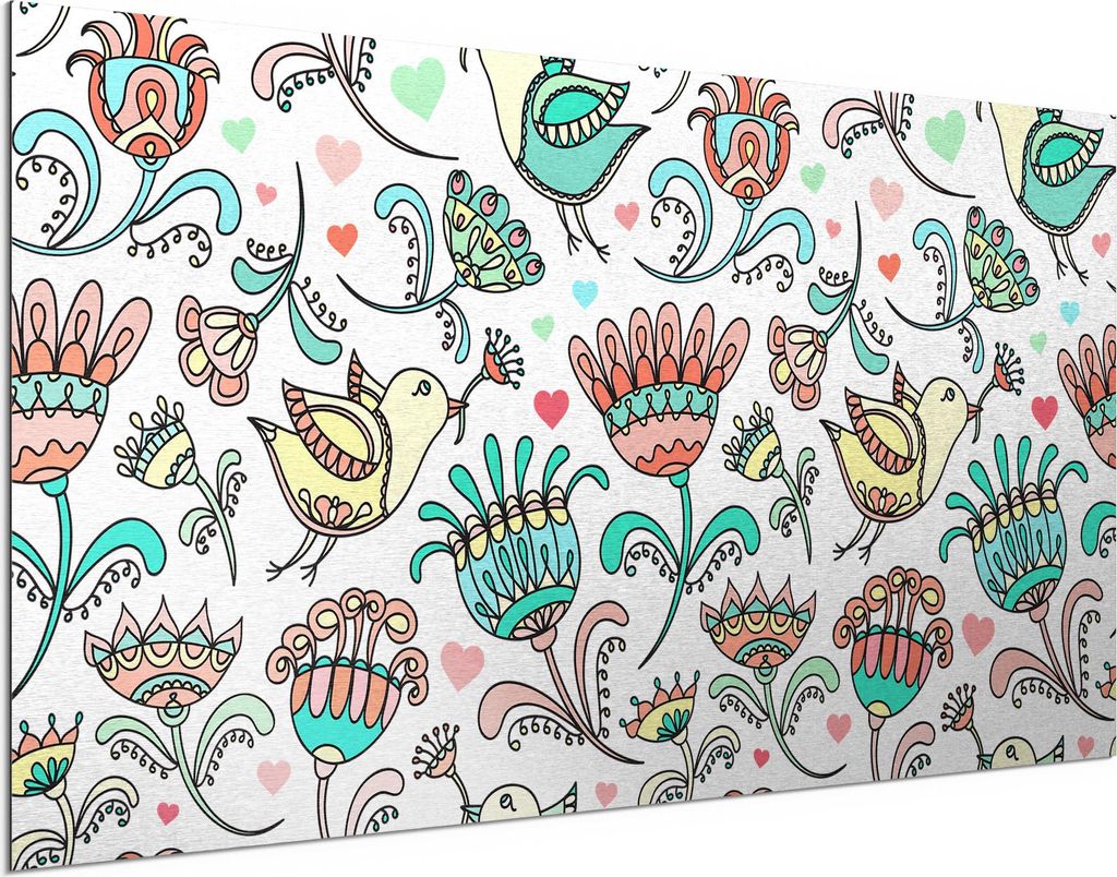 DEQORI Alu-Dibond Bild Silber 100x50 cm 'Verspielte Frühlingswelt' Wandbild Metall dünn