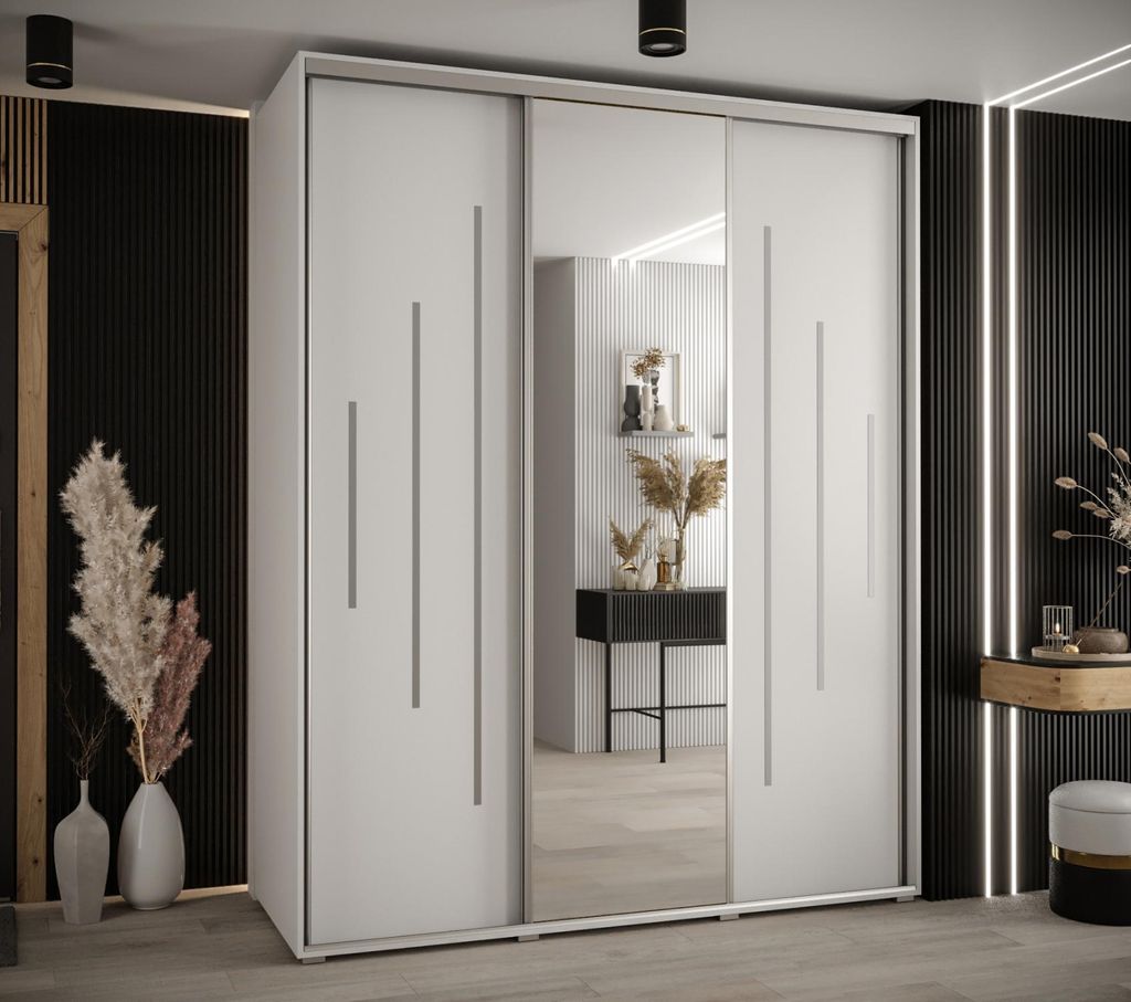 Kleiderschrank YVONA 13 - 200/60 cm, weiß/silber