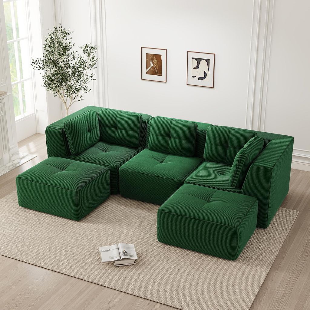 STILVORA Rahmenloses U-förmiges Ecksofa mit Ottomane, Modulares Sektionssofa mit flexiblem Kombinationsdesign, Dreisitzer-Cordsofa ohne Montage mi...