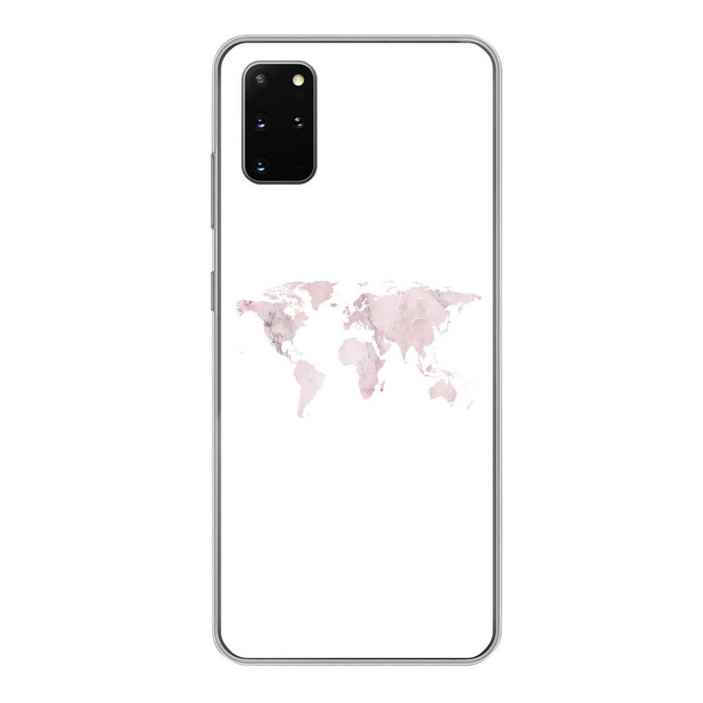 MuchoWow Handyhülle Schutzhülle Hülle für Samsung Galaxy S20 Plus Weltkarte - Marmor - Rosa Silikon Softcase Handy Hülle - Hartschale