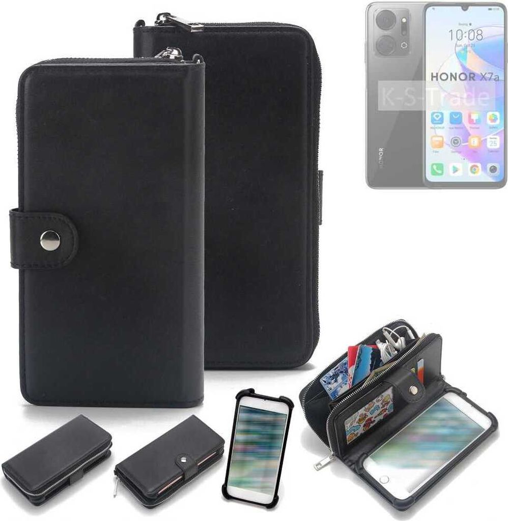 K-S-Trade 2in1 Handyhülle Schutzhülle kompatibel mit Honor X7a & Portemonnee Cover Handy Hülle Case Etui Geldbörse Wallet Bookstyle Hülle