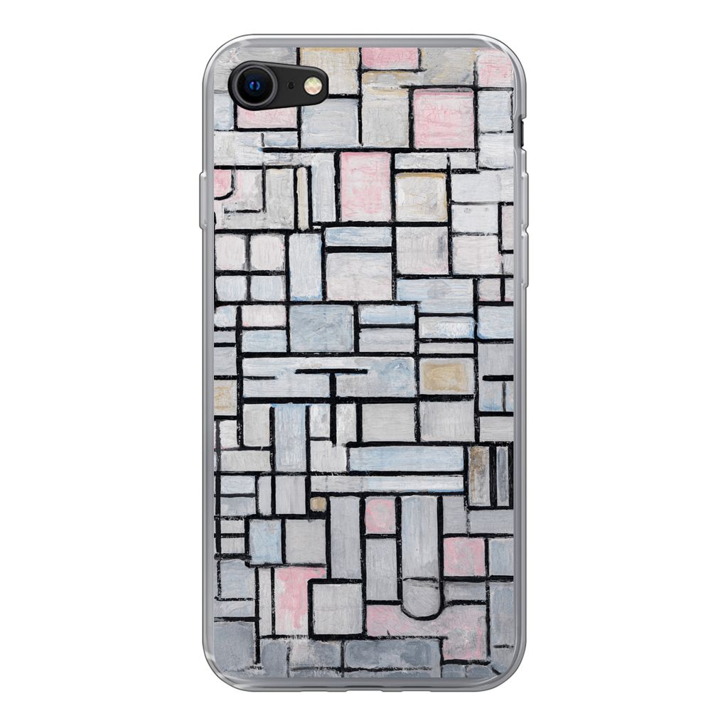 MuchoWow Handyhülle Schutzhülle Hülle für iPhone SE 2020 Komposition 6 - Mondrian - Kunst Silikon Softcase Handy Hülle - Kartenbesitzer