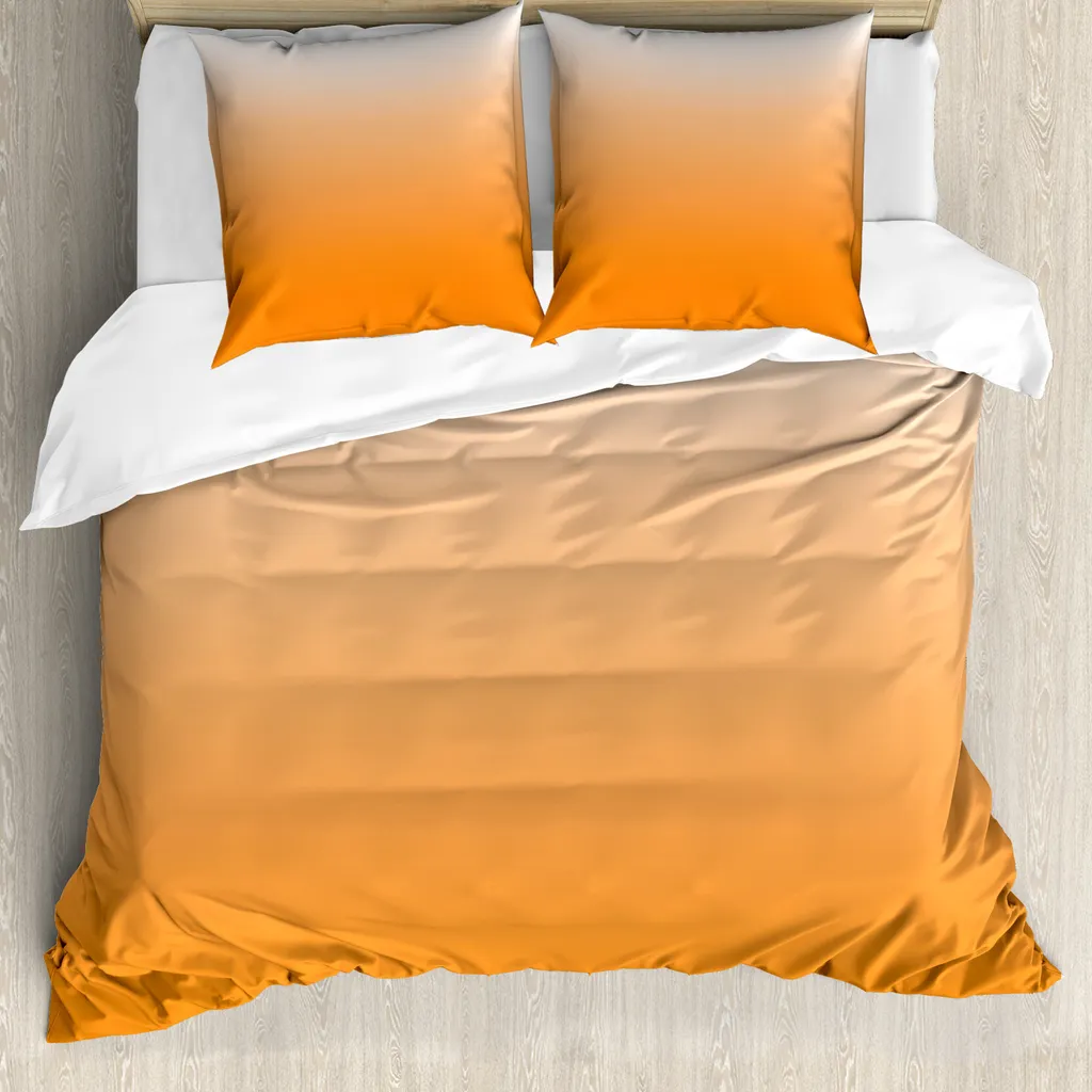 ABAKUHAUS Copripiumino Ombre, Tramonto estivo, Antiacaro, Adatto a chi soffre di allergie, con federe, 200 cm x 200 cm - 80 x 80 cm, Arancione Bianco