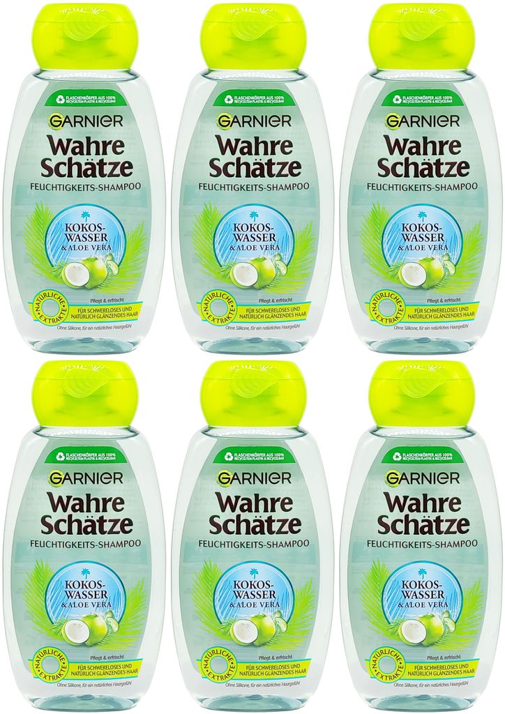 6x Garnier Shampoo Wahre Schätze KOKOS-WASSER 250ml Feuchtigkeit normales Haar