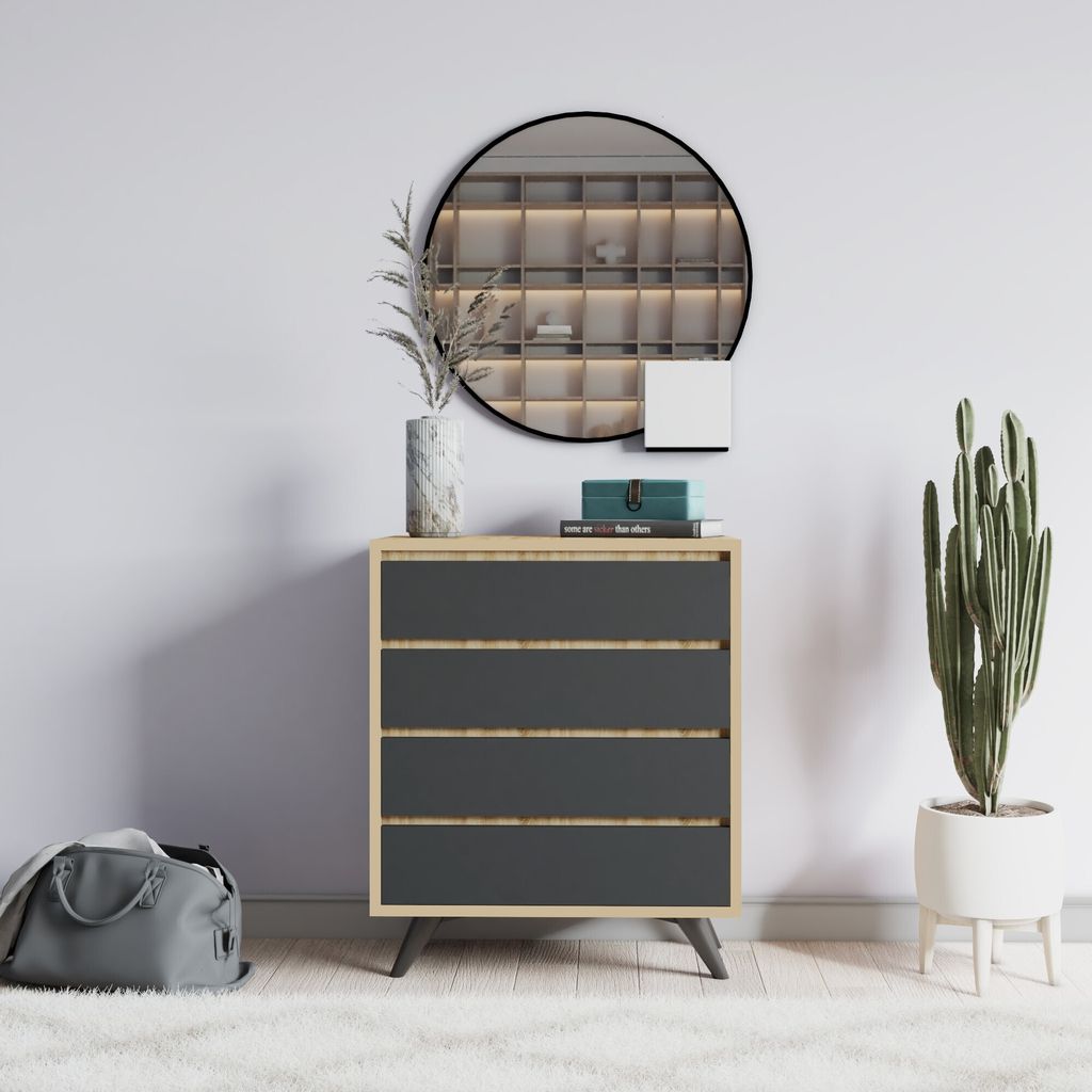 Skye Decor, Suvera - Oak, Anthracite, Kommoden, Eiche, 70 x 86 x 40 cm