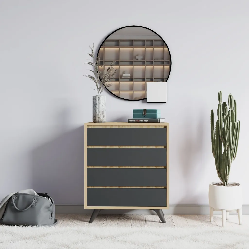 Commode Skye Decor Suvera Chêne et Anthracite - Buffet 70 x 86 x 40 cm