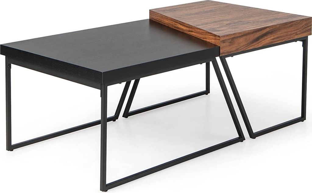 GOPLUS 2er Set Couchtisch, Satztisch mit Metallgestell, Sofatisch Kaffeetisch Vintage für Wohnzimmer & Büro