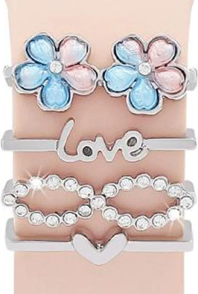 Accessori Smartwatch 22mm: Set 4 Charms Fiore Metallo Argento