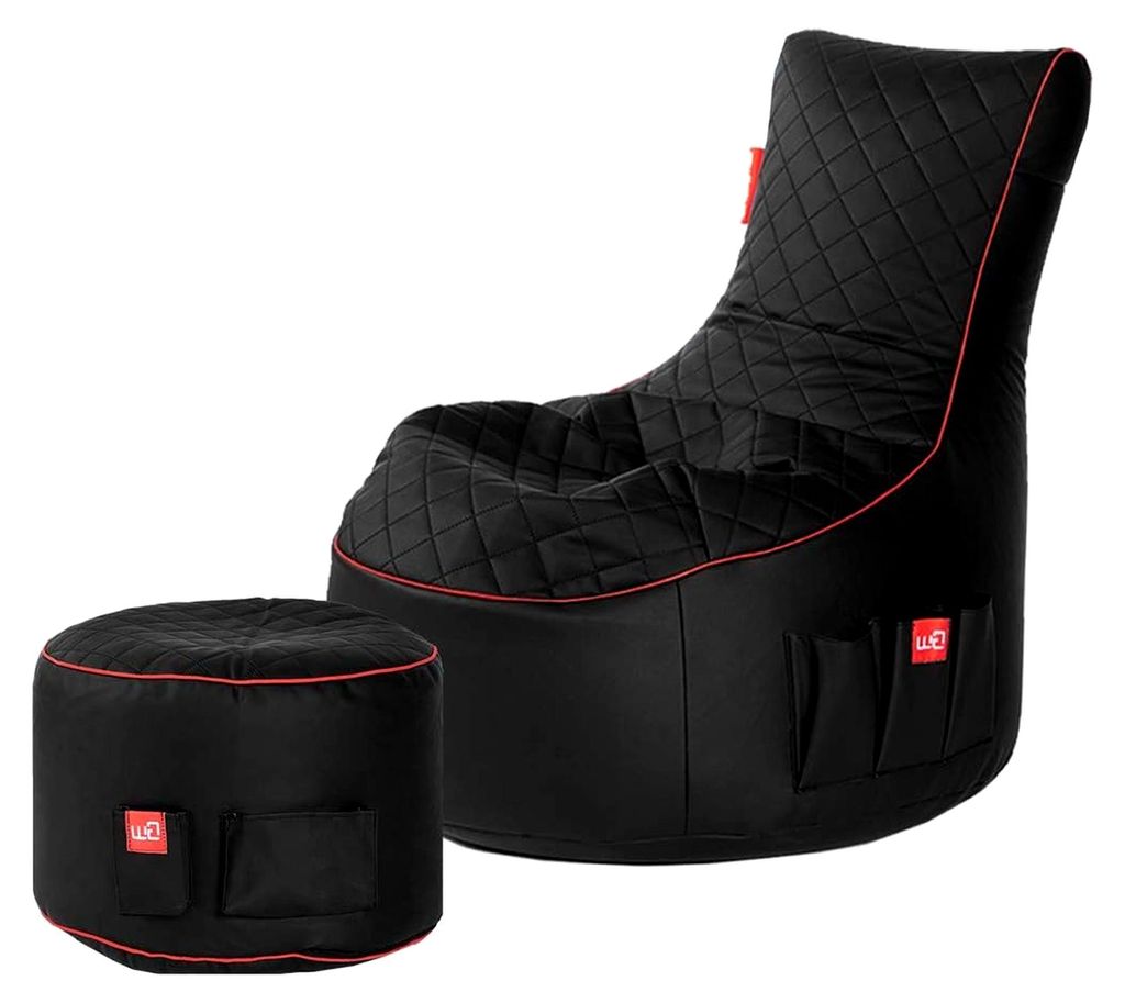 Crimson Hurricane 2.0 Bundle – Set aus Gaming-Hocker und Gaming-Sitzsack, mit Seitentasche und Headset-Halter, Kunstleder, schwarz-rot