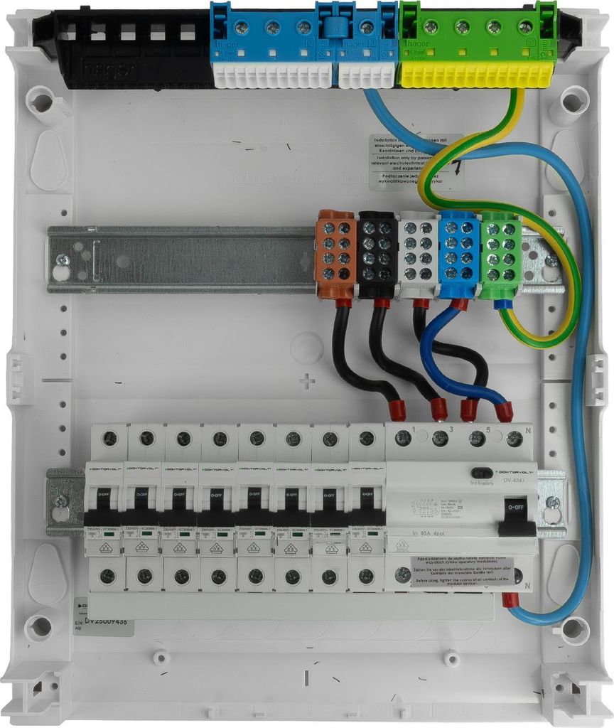 Sicherungskasten Hager Aufputz Verteilerkasten 2x12 Module 8xMCB 1xRCCB VDE verdrahtet Verteilerschrank Sicherungen 370x305x96,5mm Doktorvolt