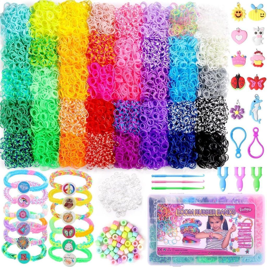 Kinder Loom Bänder Set mit 40 Farben Gummis & Produktbild 