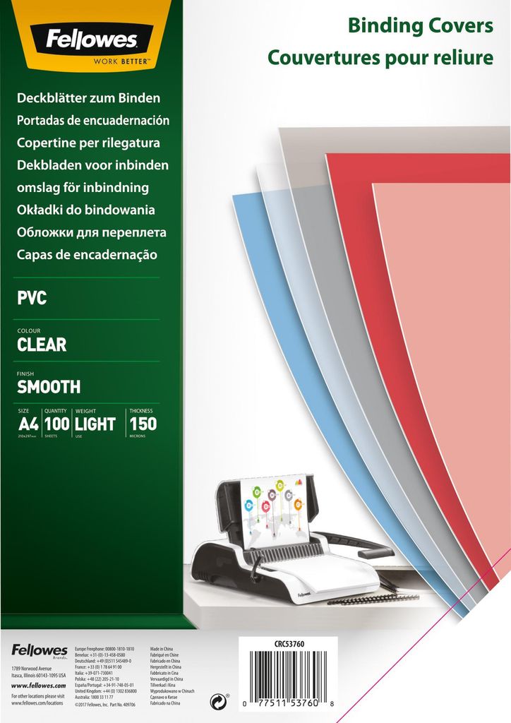 Fellowes 5376001, A4, PVC, Priehľadná, 0,15 mm, 297 mm, 1 Obrázok produktu 