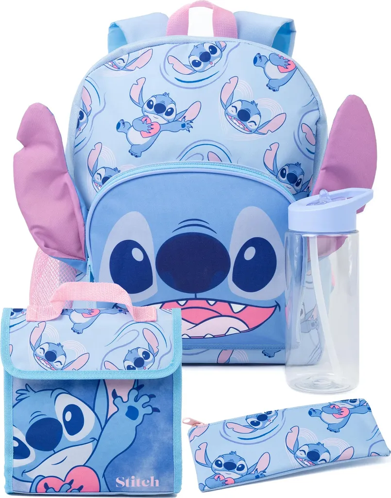 Petit sac à dos Stitch bleu avec oreilles en relief 3D Pack de 4