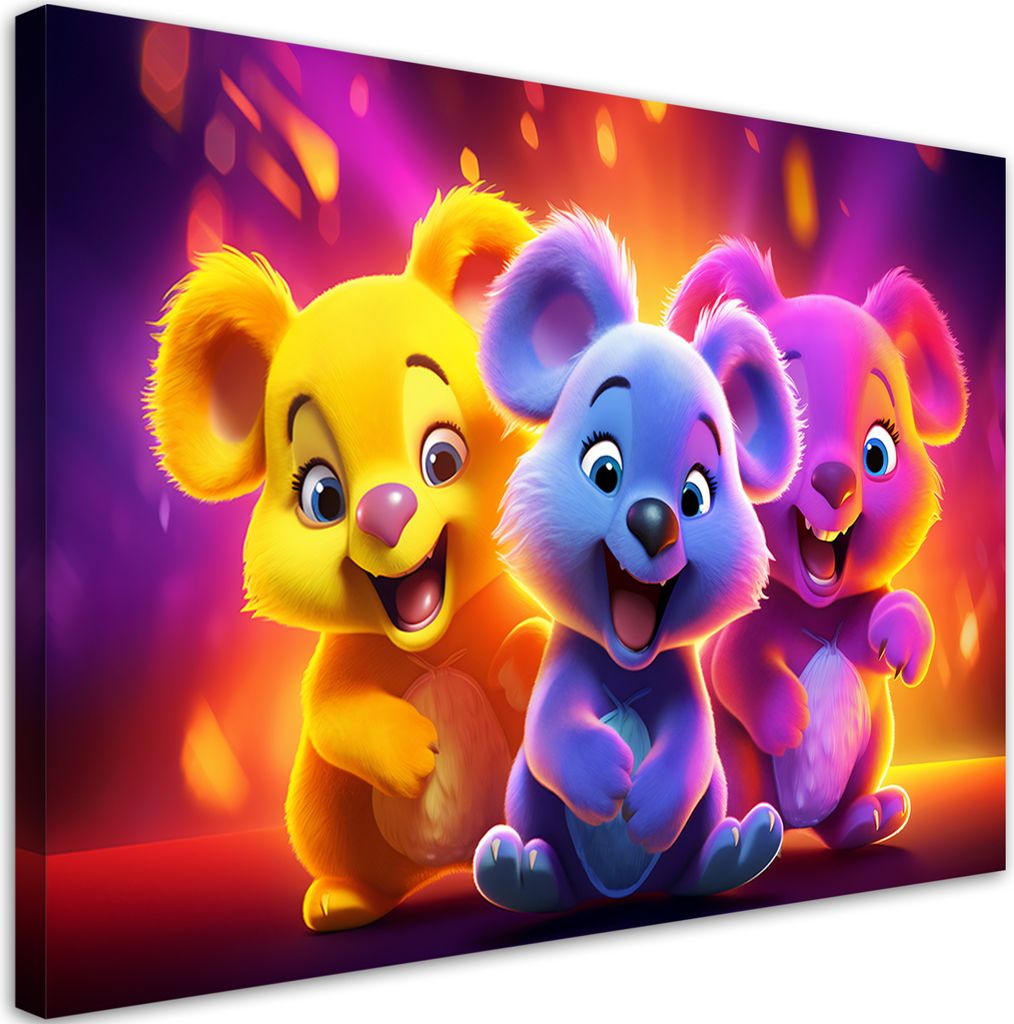 Leinwandbild Neon Teddybären Abstrakt 90x60 Feeby Bunt bild für die wand bereit zum aufhängen