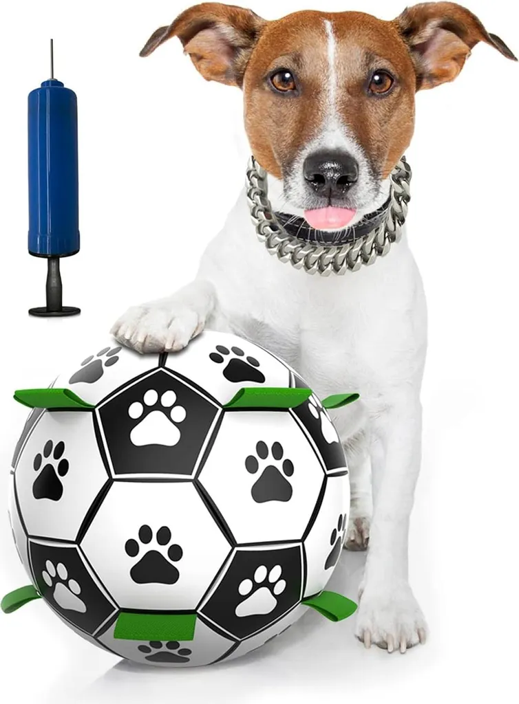 Balle de foot pour chien interactive avec languettes en nylon robuste