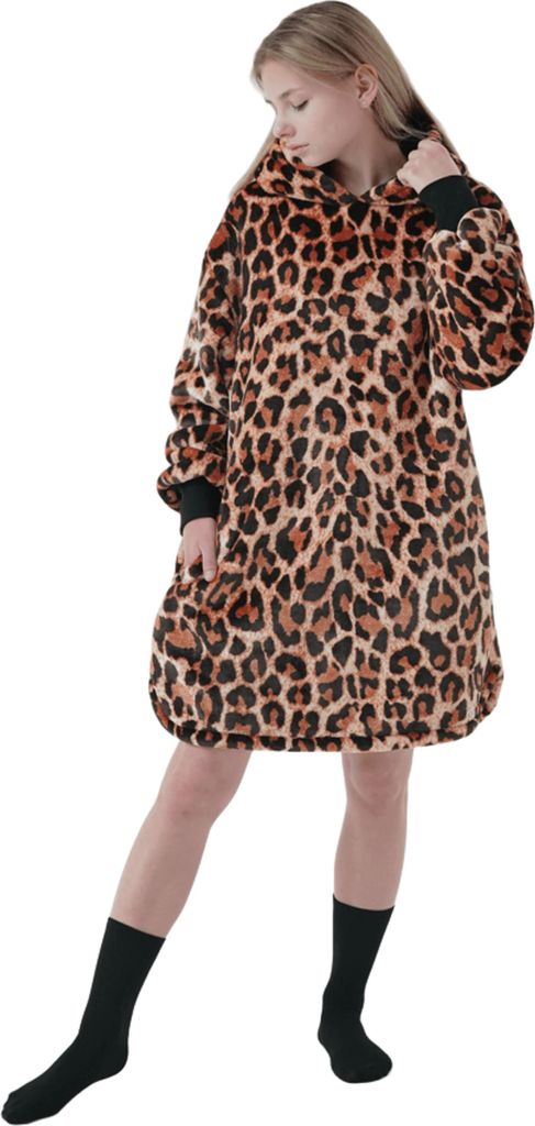 Oversize Kuscheldecke mit Ärmeln und Kapuze - Braun, Mit Tiermuster, Geeignet für Teenager