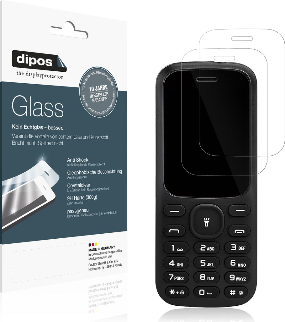 2x Schutzfolie für mpTech myPhone Fusion 059029-83617 - Anti-Shock 9H Folie dipos Glass Kunststoffglas